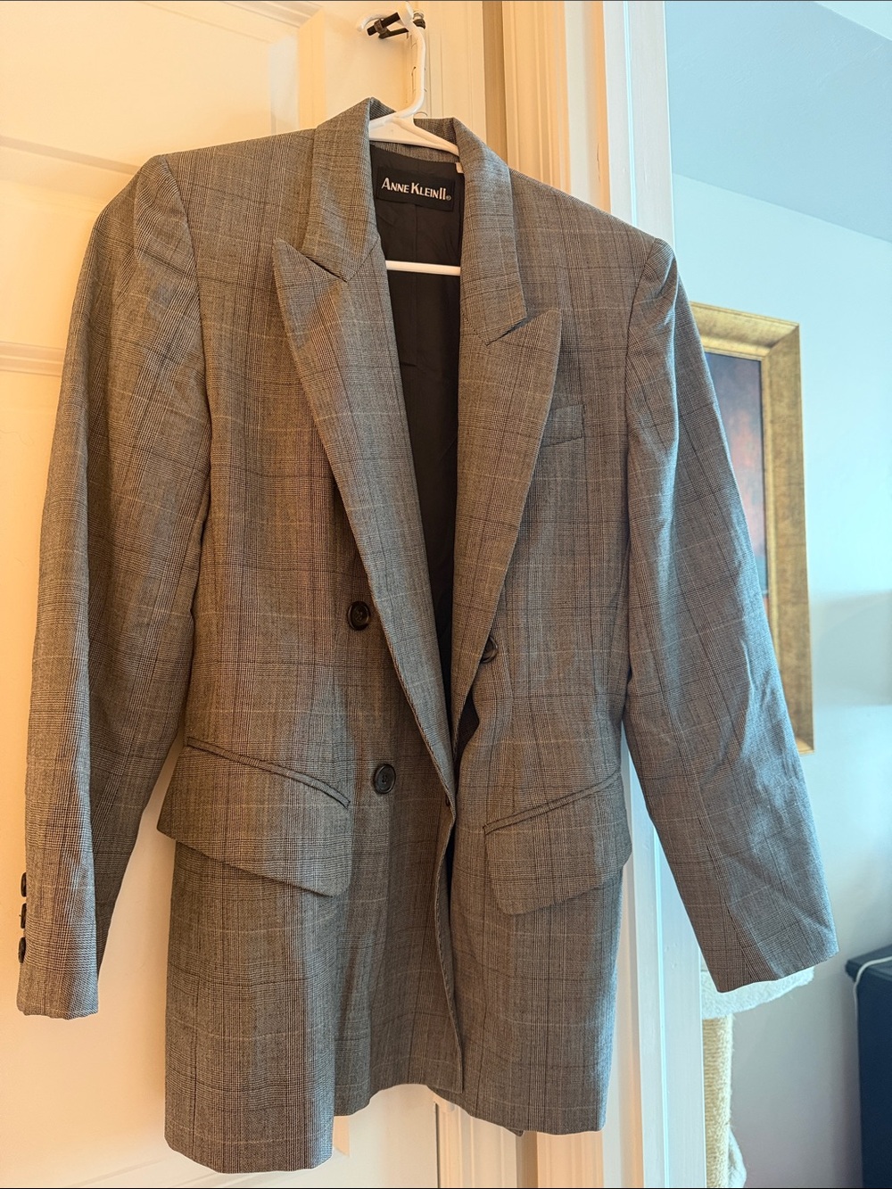 Anne Klein Gray Plaid Double-Breasted Sport Coat